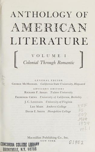 Cover for Anthology of American literature.