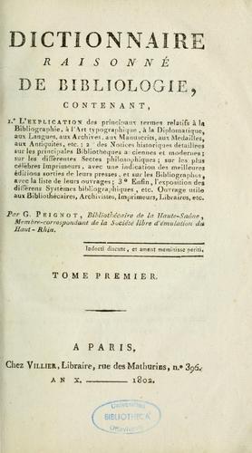 Cover for Dictionnaire raisonné de bibliologie