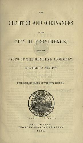 Cover for The charter and ordinances of the city of Providence