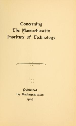 Cover for Concerning the Massachusetts institute of technology