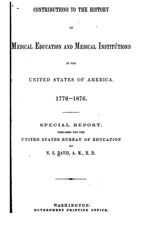 Cover for Contributions to the History of Medical Education and Medical Institutions in the United States ...