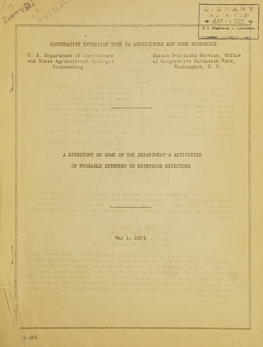 Cover for A directory of some of the Department's activities of probable interest to extension directors