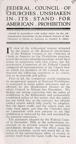 Cover for Federal Council of Churches unshaken in its stand for American prohibition