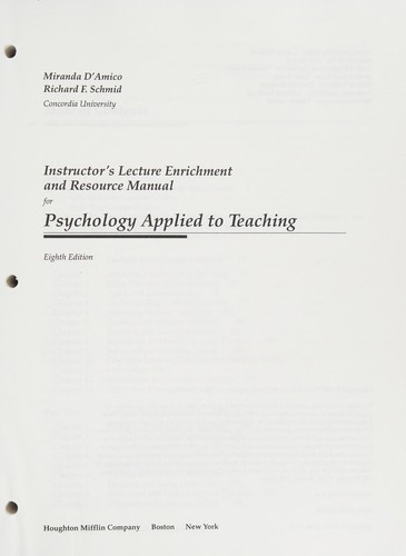 Cover for Instructor's lecture enrichment and resource manual for psychology applied to teaching