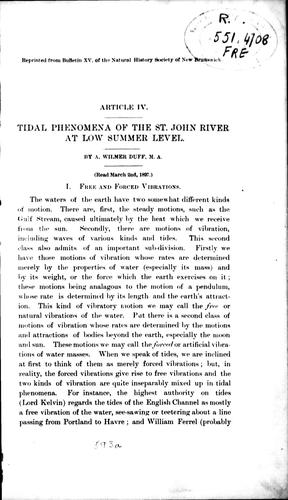 Cover for Tidal phenomena of the St. John River at low summer level