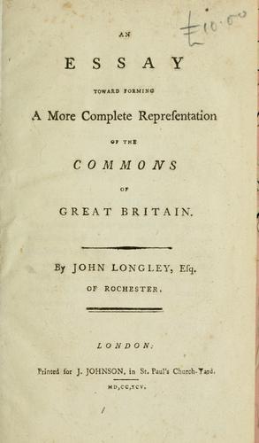 Cover for essay toward forming a more complete representation of the Commons of Great Britain