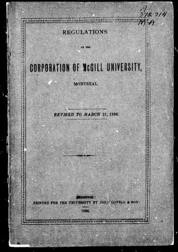 Cover for Regulations of the corporation of McGill University, Montreal