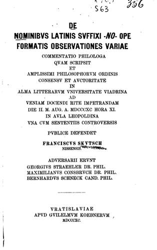 Cover for De nominibus latinis suffixi -no-ope formatis observationes variae...