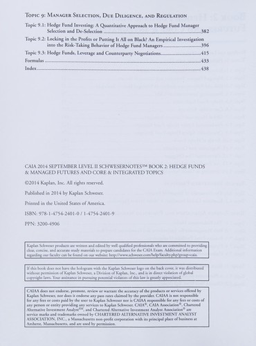 Cover for CAIA L2 2014 Schweser Notes, Secret Sauce, and Practice Exam book