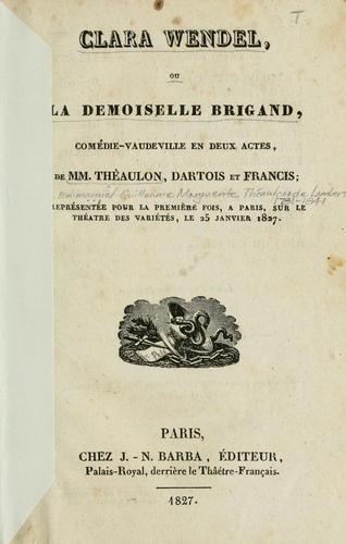 Cover for Clara Wendel ou la demoiselle Brigand