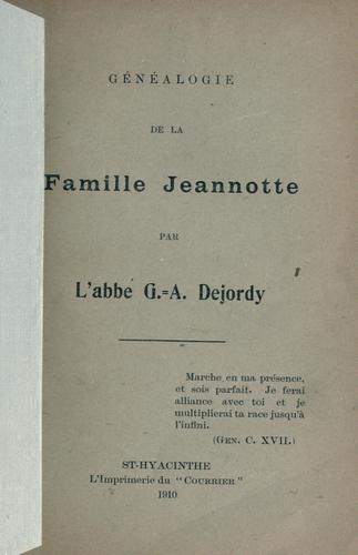 Cover for G©Øen©Øealogie de la famille Jeannotte