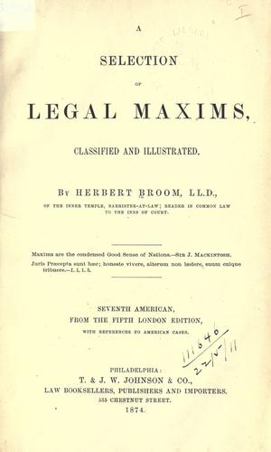 Cover for A selection of legal maxims