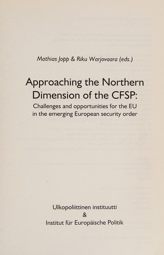 Cover for Approaching the northern dimension of the CFSP