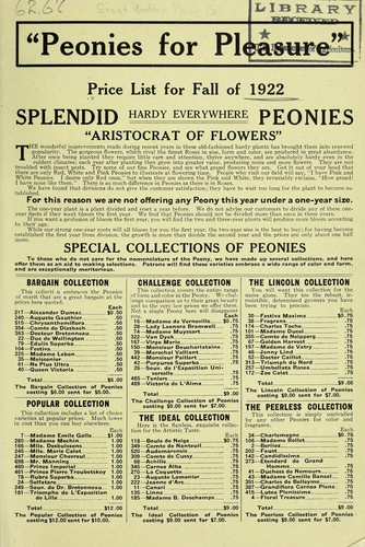 Cover for "Peonies for pleasure"