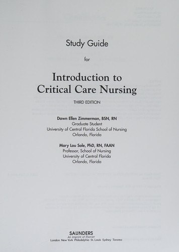 Cover for Study Guide to Accompany Introduction to Critical Care Nursing 3rd Edition
