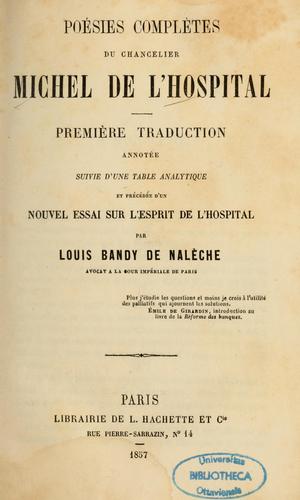 Cover for Poésies complètes du chancelier Michel de L'Hospital
