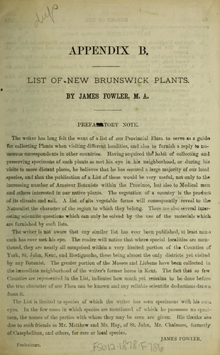 Cover for List of New Brunswick plants