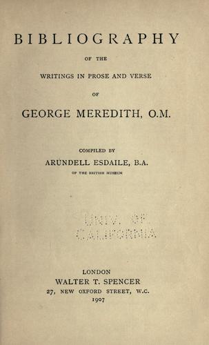 Cover for Bibliography of the writings in prose and verse of George Meredith, O. M.