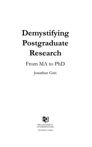 Cover for Demystifying postgraduate research