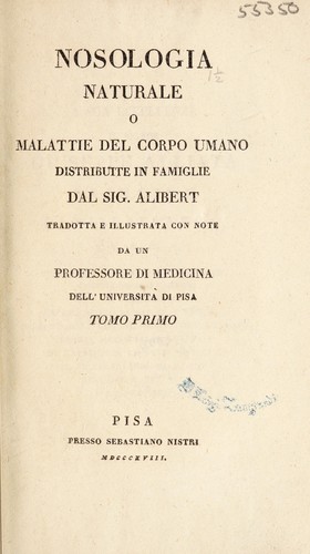 Cover for Nosologia naturale, o malattie del corpo umano distribuite in famiglie