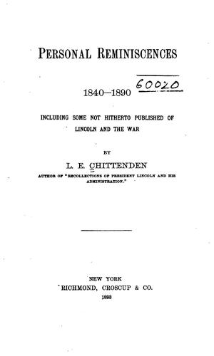 Cover for Personal reminiscences, including Lincoln and others, 1840-1890