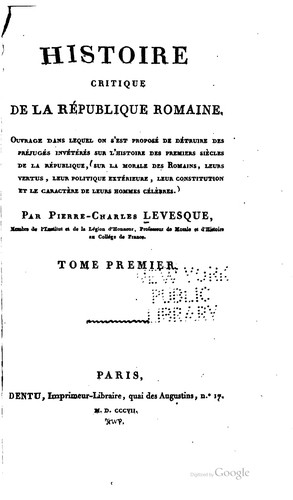 Cover for Histoire critique de la République romaine.
