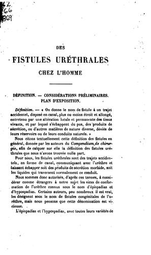 Cover for Des fistules uréthrales chez l'homme