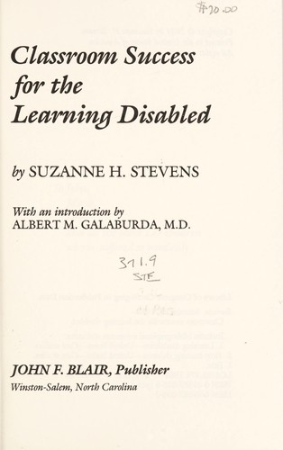 Cover for Classroom success for the learning disabled