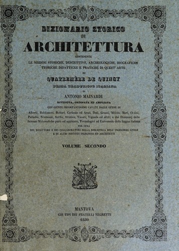 Cover for Dizionario storico di architettura