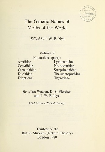 Cover for The Generic names of moths of the world
