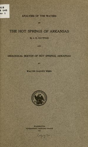 Cover for Analyses of the waters of the Hot Springs of Arkansas
