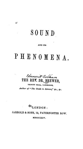 Cover for Sound and Its Phenomena