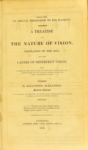 Cover for A treatise on the nature of vision, formation of the eye, and the causes of imperfect vision