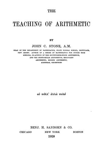 Cover for The teaching of arithmetic