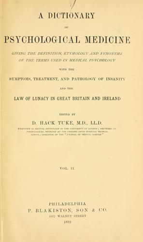 Cover for A Dictionary of psychological medicine