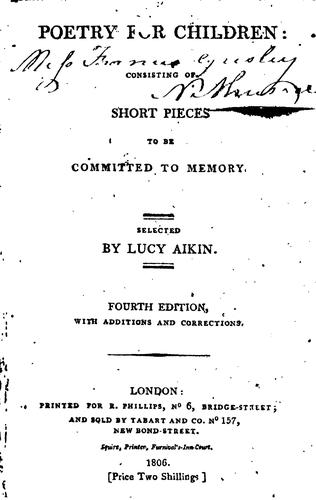 Cover for Poetry for children, selected by L. Aikin