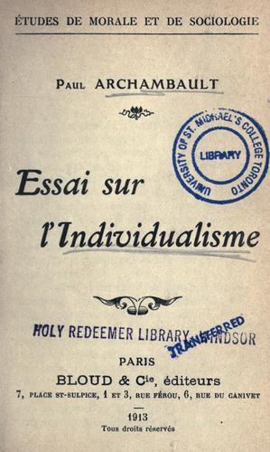 Cover for Essai sur l'individualisme