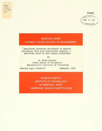 Cover for Evaluating operating efficiency of service businesses with data envelopment analysis