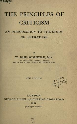Cover for The principles of criticism