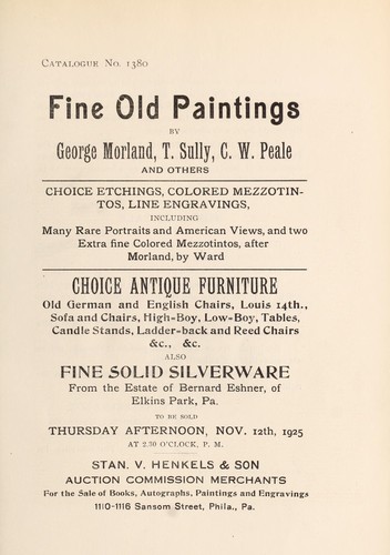 Cover for Fine old paintings by George Morland, T. Sully, C. W. Peale, and others