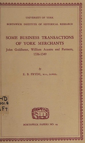 Cover for Some business transactions of York merchants