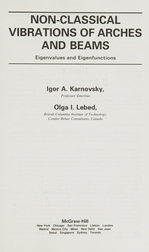 Cover for Nonclassical vibrations of arches and beams