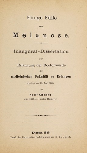 Cover for Einige F©Þlle von Melanose ...
