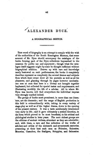 Cover for Dyce Collection: A Catalogue of the Printed Books and Manuscripts Bequeathed ...