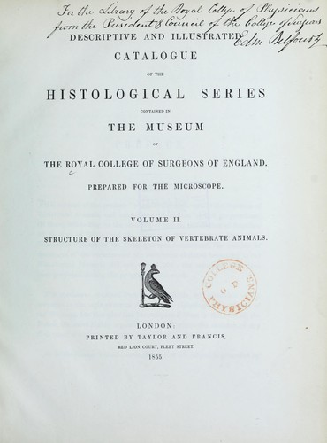 Cover for Descriptive and illustrated catalogue of the histological series contained in the museum of the Royal College of Surgeons of England