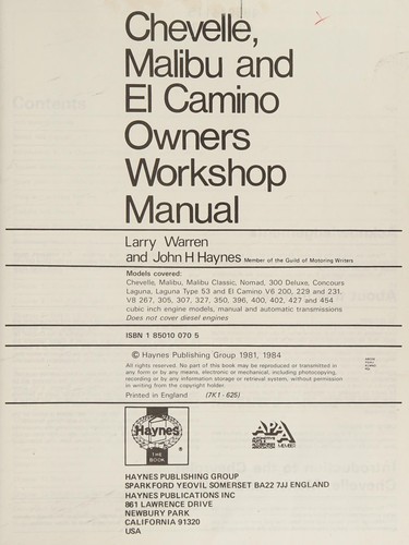 Cover for Chevrolet Chevelle1981-1984 owners workshop manual.