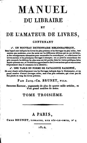 Cover for Manuel du Libraire et de l'Amateur de Livres