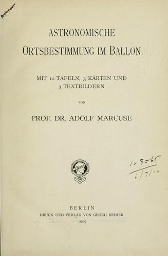 Cover for Astronomische Ortsbestimmung im Ballon.