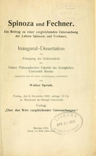 Cover for Spinoza und Fechner