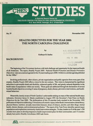 Cover for Health objectives for the year 2000